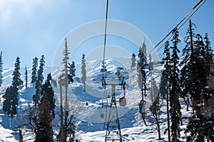 Gandola cable car in Gulmarg Kashmir India during winter season