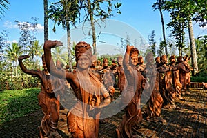 Gandrung Terakota Park East Java Indonesia. Depicts a traditional dancer from Banyuwangi called Gandrung. Statues in rice field.