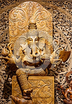Ganesh carved wood photo