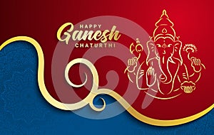 Ganesh chaturthi or Vinayaka Chaturthi Hindu festival celebrating the arrival of Ganesha to earth horizontal banner template. Gold