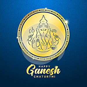 Ganesh chaturthi or Vinayaka Chaturthi Hindu festival celebrating the arrival of Ganesha to earth square banner template. Gold