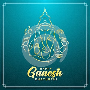 Ganesh chaturthi or Vinayaka Chaturthi Hindu festival celebrating the arrival of Ganesha to earth square banner template. Gold