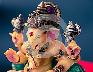 Ganesh (Ganapati- Elephant God) in Hindusim mythology closeup ho