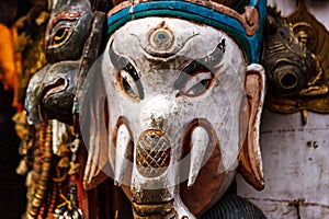 Ganesh mask at the Swayambunath Temple, Kathmandu, Nepal