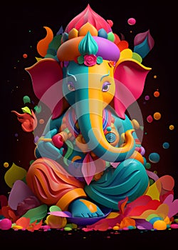 Ganesha god of art, paper art style colorful