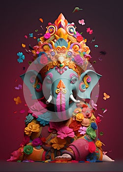 Ganesha god of art, paper art style colorful