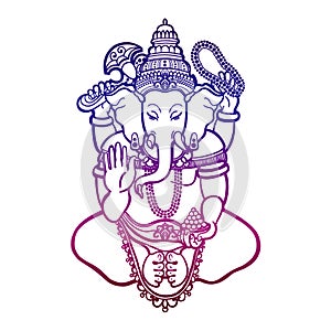 Ganesha. God of wisdom and prosperity in Hinduism. Linear style.