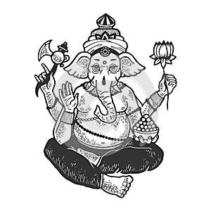 Ganesha indian god engraving vector illustration