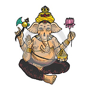 Ganesha indian god engraving vector illustration