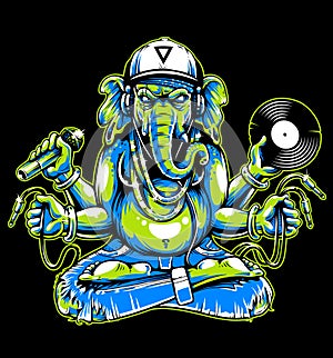 Ganesha with Musical Attributes Vector