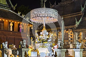 Ganesha statue at Wat Sri Suphan or Silver Temple at night, Chiang Mai, Thailand