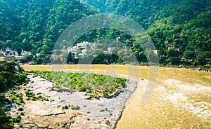 Ganga river flows throw Himalayas in Rishikesh,India