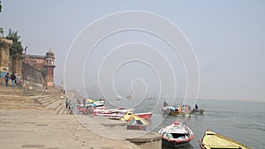 Ganga river view Varanasi with multiple boats image