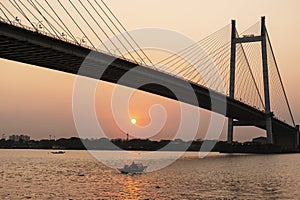 Bridge in the Evening in Kolkata, India.