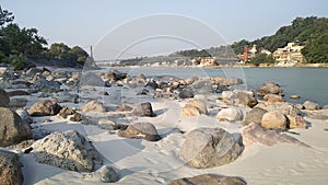 Ganges River Ram Jhoola Bridge, yoga city India, Rishikesh.