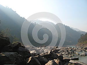 Ganges riverbank at sunrise