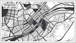 Gangneung South Korea City Map in Black and White Color in Retro Style