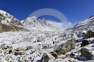 Gangotri glacier with Bhagirathi peaks in Garhwal