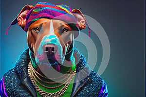 Gangsta pet dog colorful fashion portrait