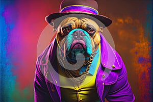 Gangsta pet dog colorful fashion portrait