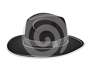 Gangster black hat on the white background