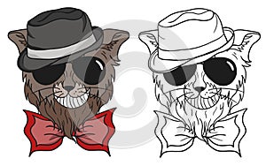 Gangster Cat Animal Mafia Criminal Character Illustration, Funny Cartoon Vintage Feline