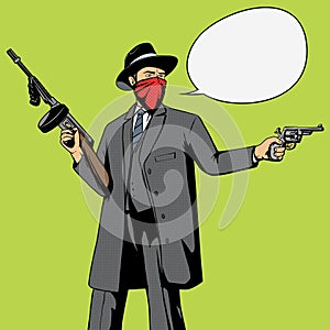 Gangster with gun robbery pop art vector