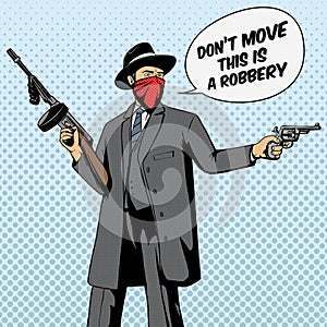 Gangster with gun robbery pop art vector