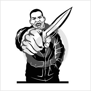 Gangster with a knife, robbery - Vector illustration isolated on white