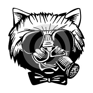 Gangster Mafia Feline Cat Criminal Character Portrait Vector Black White