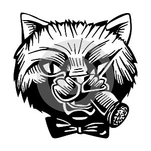 Gangster Mafia Feline Cat Criminal Character Portrait Vector Black White