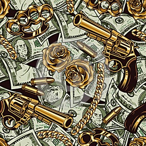 Gangster and money vintage seamless pattern