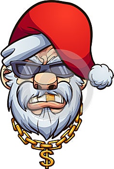 Gangster Santa Claus with a golden tooth and a golden chain.