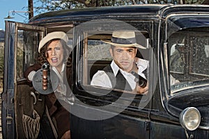 Gangster Woman Firing Gun From Car