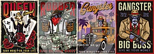 Gangsters and criminals posters set