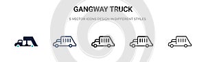 Gangway truck icon in filled, thin line, outline and stroke style. Vector illustration of two colored and black gangway truck