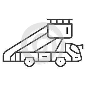 Gangway truck thin line icon, airlines concept, gangway to plane vector sign on white background, gangway truck outline