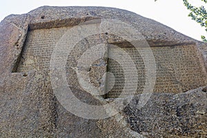 Ganjnameh cuneiform inscriptions near Hamadan, Ir photo