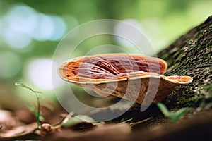 Ganoderma Lucidum aka Reishi mushroom in the forest. Generative Ai