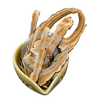 Ganoderma lucidum - Ling zhi mushroom sliced isolated on white.