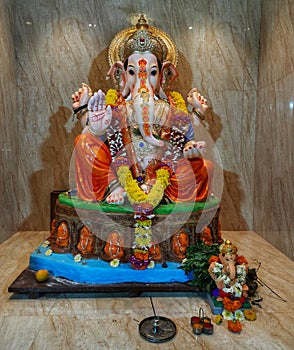 The Attractive Sculpture Of Lord Ganesha Ganpatifestival2020 Narayan Peth Pune Maharashtra India. photo