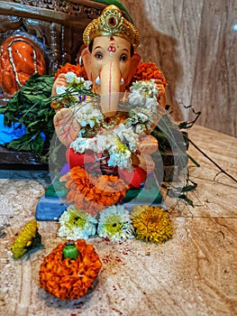 The Beautiful Sculpture Of Lord Ganesha Ganpatifestival2020 Narayan Peth Pune Maharashtra India. photo