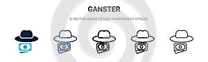 Ganster icon in filled, thin line, outline and stroke style. Vector illustration of two colored and black ganster vector icons photo