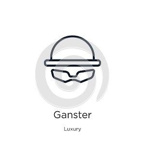 Ganster icon. Thin linear ganster outline icon isolated on white background from luxury collection. Line vector ganster sign, photo