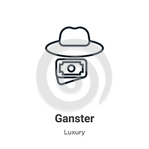 Ganster outline vector icon. Thin line black ganster icon, flat vector simple element illustration from editable luxury concept photo