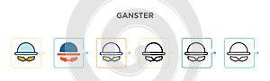 Ganster vector icon in 6 different modern styles. Black, two colored ganster icons designed in filled, outline, line and stroke photo