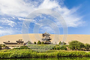 Gansu Dunhuang Crescent Lake and Mingsha Mountain.,China.