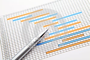 Gantt chart and pen