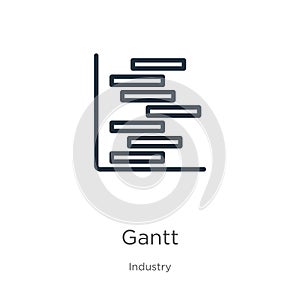 Gantt icon. Thin linear gantt outline icon isolated on white background from industry collection. Line vector gantt sign, symbol