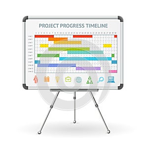 Gantt Progress Line and Flip Chart White Board. Vector